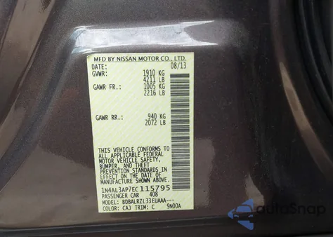 2014 Nissan Altima 2.5 S z USA, uszkodzony, nr VIN 1N4AL3AP7EC115795